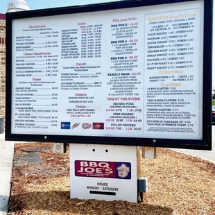 a menu for a bbq joes restaurant