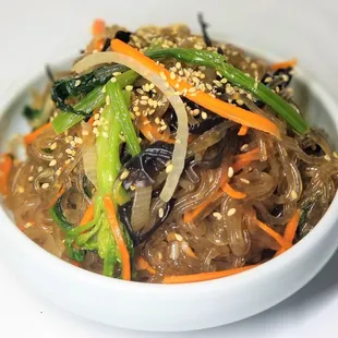 Japchae (stir fried glass noodles with vegetables)