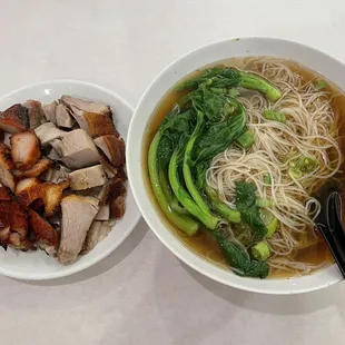 Two choices of bbq meat with noodle soup (I chose bbq pork and roasted pork with rice noodles)