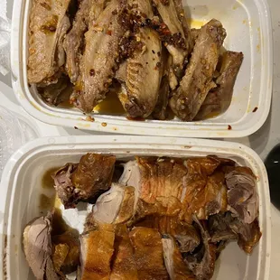 Duck wings and feet, bbq half duck (all really good!!)