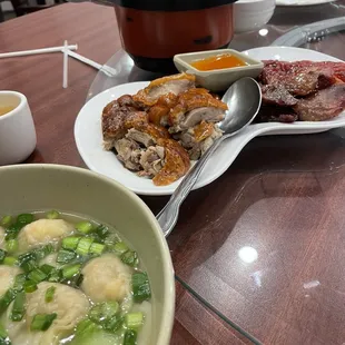 Wonton soup, 2 item bbq and white rice.  Perfect for 2