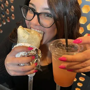 Blood orange margarita and a chicken burrito!