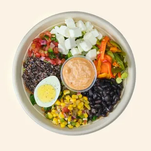 Mexicana Cobb Salad
quinoa, corn, pickled veggies, black beans, salsa fresca, queso fresco, egg, chipotle bacon blue cheese dressing