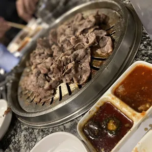 a variety of food items on a table