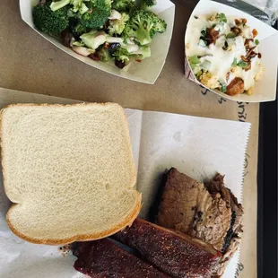 Two meat plate- brisket and ribs, broccoli salad and cornbread salad ( personal favorite!!!)