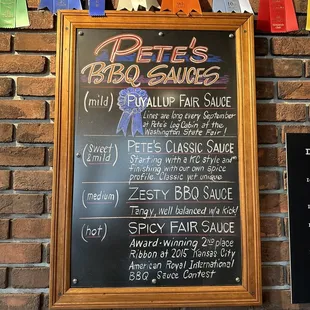 Sauce menu