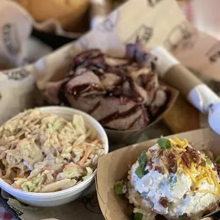 Brisket with chipotle slaw and loaded potato salad