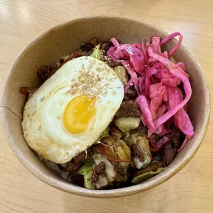 Bulgogi Beef with a fried egg on top. Wow. So delicious. Perfect serving