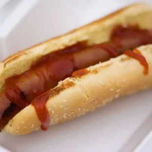 World Famous Sabrett hot dog.  Try it with mustard and kraut!