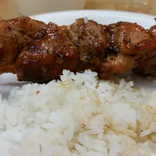 skewered meat and rice