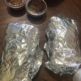 two burritos and two sauces