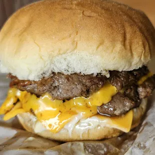 Juicy double cheeseburger with extra cheese