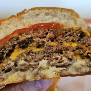 Double cheeseburger with extra cheese..