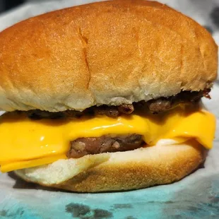 Double cheeseburger with extra cheese.
