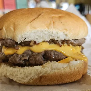 Juicy and flavorful double cheeseburger, loaded with meat. Priced at $6.81 as of September 2024.
