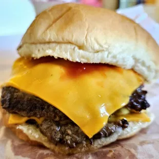 Double cheeseburger with extra cheese..