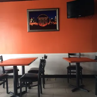 tables and chairs in a restaurant