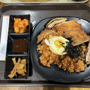 Katsu and kimchi fried rice