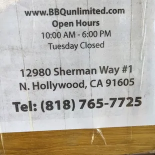 Updated hours of the store