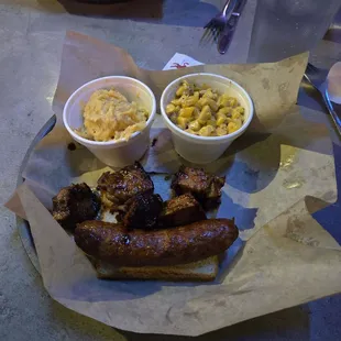 Burnt ends, jalapeño cheddar sausage, cheesy hashed browns, and southwest style creamed corn