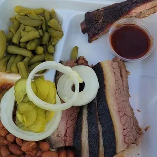 Brisket, green beans &amp; ranch beans