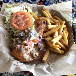 South of the Border Salmon Sandwich with Fries