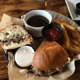 Prime rib French dip and fries