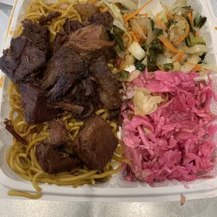 Beef brisket, cabbage, veggie stir fry, yakisoba