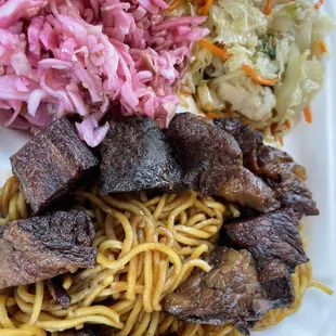 Beef Brisket Cabbage Salad Stir Fried Veggies Yakisoba Noodles