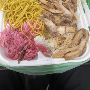 Chicken Teriyaki, Cabbage Salad, Yakisoba, White Rice
