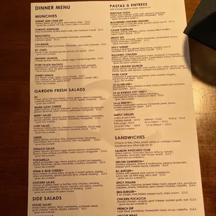a menu for a restaurant