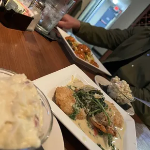 Salmon with crab cakes
