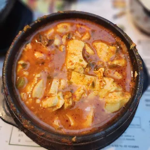 a bowl of tofu soup