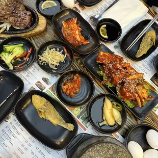 Banchan with Raw Marinated Crab and Galbi