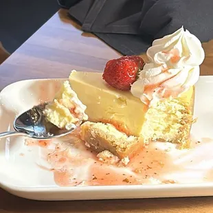 Cheesecake with strawberry drizzle