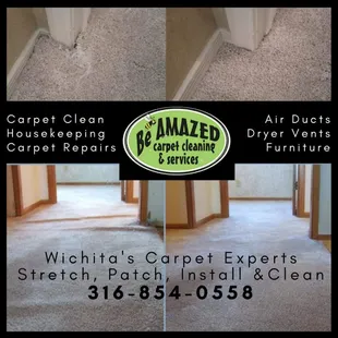 Carpet patch, carpet repair, carpet stretch, carpet installation, Wichita Kansas