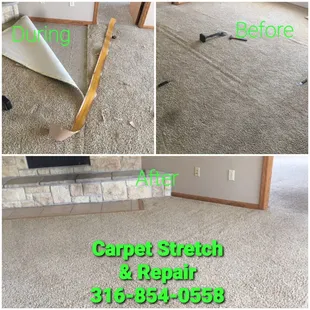 Carpet stretch, carpet repair, carpet installation, Wichita Kansas