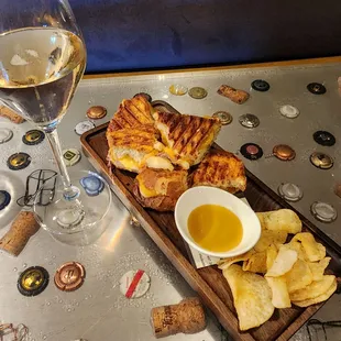 Champs and grilled cheese and chips