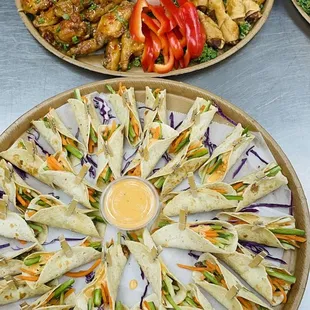 WE CATER! The Wings and Rolls Tray &amp; The Vietnamese Street Tacos!