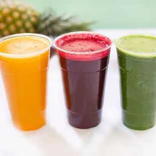 a variety of smoothie drinks