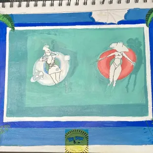 Pool party painting from a live paint along. Catch our lives and get paint kits on our Facebook page @bekept8studio.