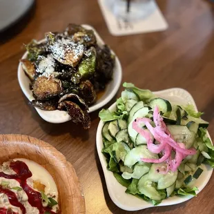 Longganisa Tots, Baby Repolyo (Brussel Sprouts), and Cucumber Salad