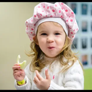 Eating a treat in the Bake Shop