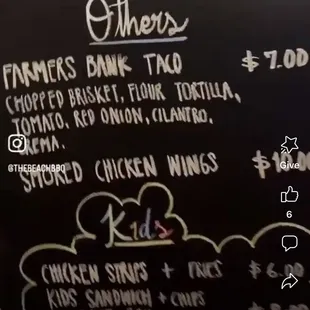 a menu on a chalkboard