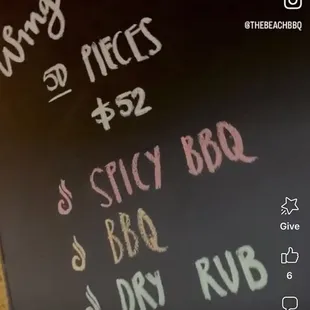 a menu on a blackboard