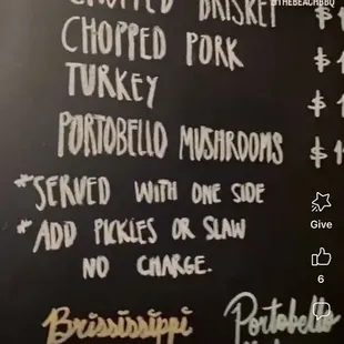 a menu on a blackboard