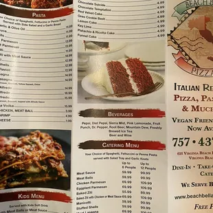 the menu for the restaurant