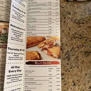 the menu for the restaurant