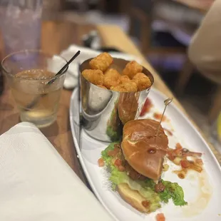 Beach bowl burger and instead of fries we upgraded for tater tots