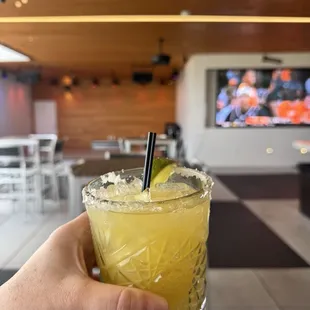 Passionfruit margarita on the upstairs patio bar